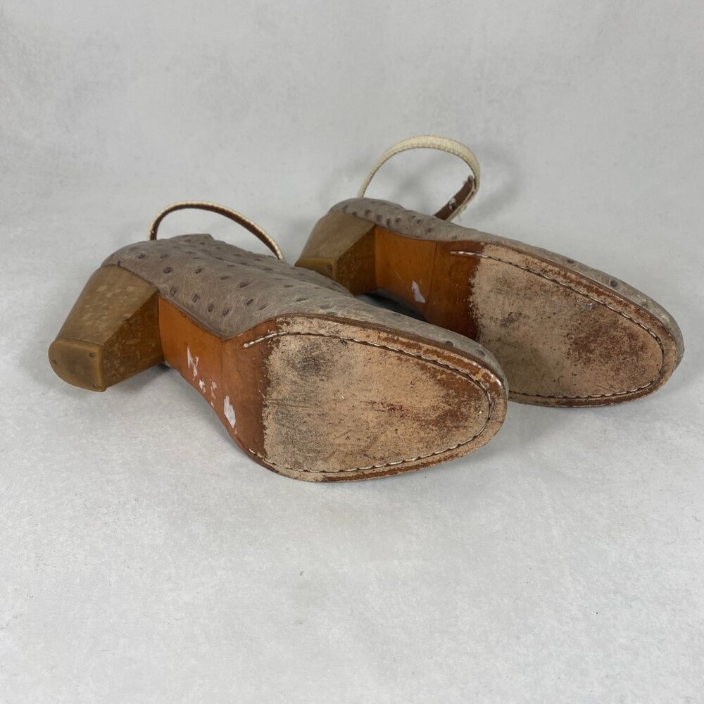 Rachel Comey Pinion Ostrich Leather Booties Gray Ankle Strap Wood Heel 7 - Picture 8 of 12